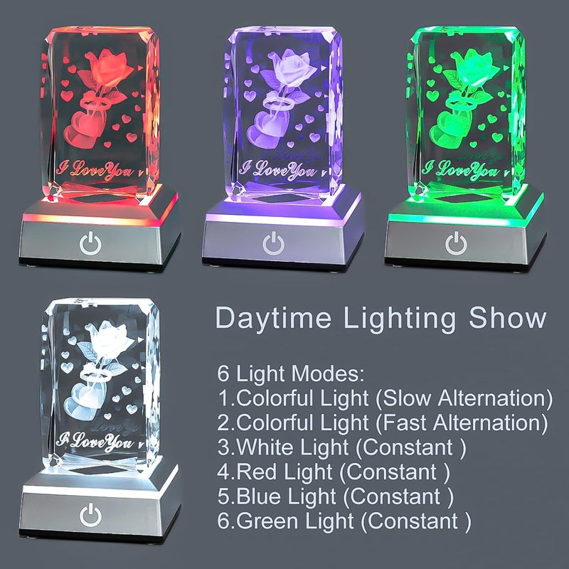 hochance 3D Ring&Rose Crystal Night Lamp with Adjustable LED Multicolor Lights for Girlfriend, Wife - Valentine's Day, Anniversary,Birthday Presents, Christmas Gifts for Her - Image 3
